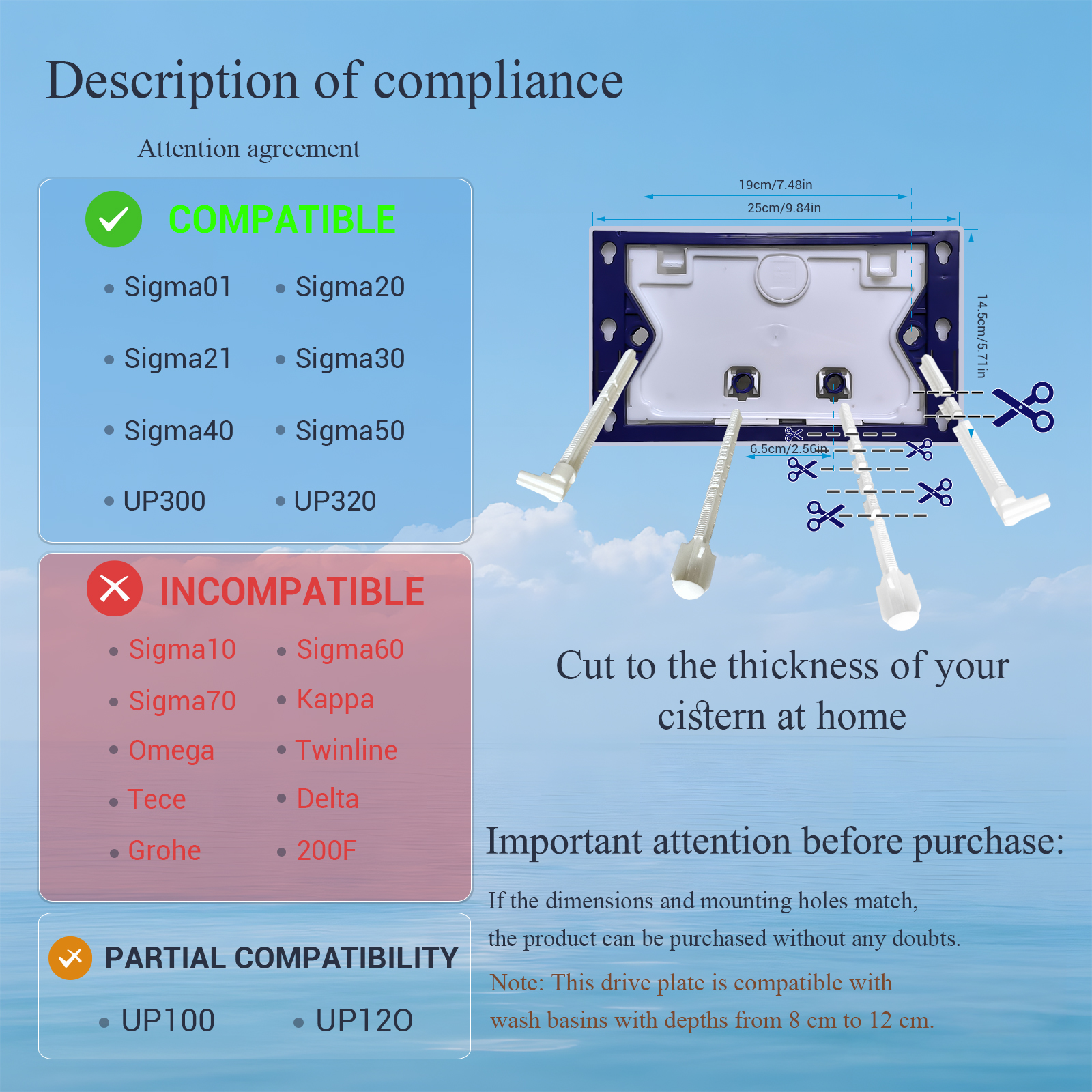 Compatible concealed cistern systems for replacement toilet flush plate