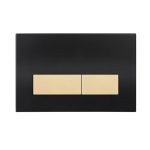 Matte black frame replacement dual flush plate with matte gold buttons for concealed toilet cistern
