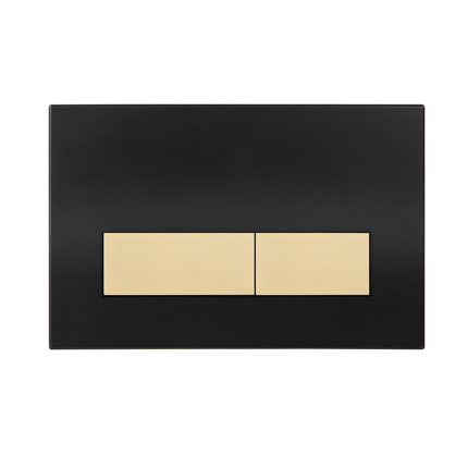 Matte black frame replacement dual flush plate with matte gold buttons for concealed toilet cistern