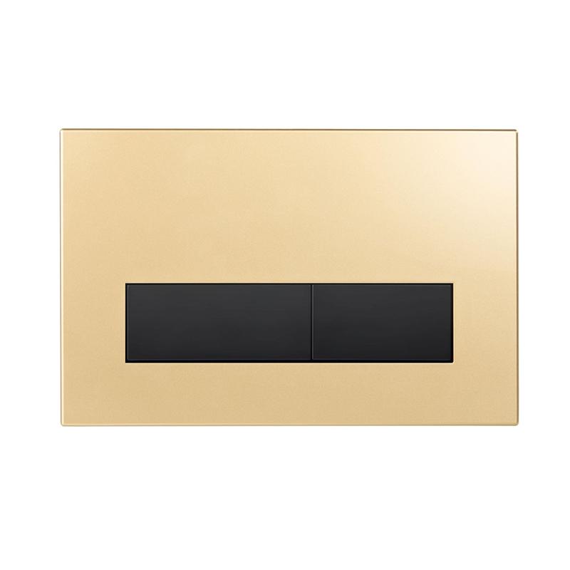 Matte gold replacement dual flush plate with matte black buttons