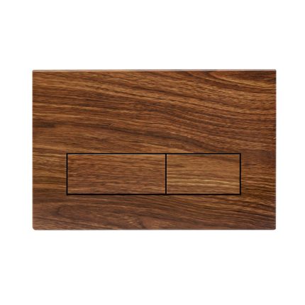 Wood grain replacement dual flush plate for concealed toilet cistern