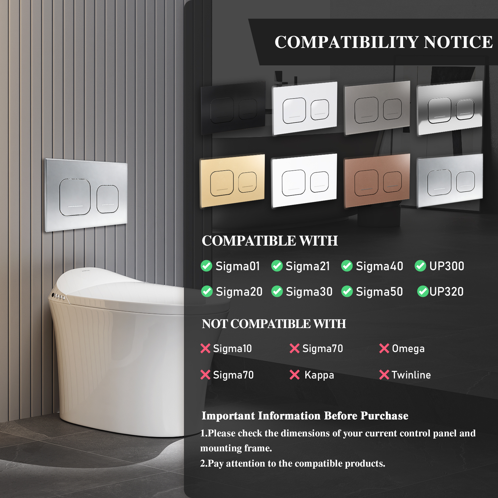 replacement toilet push plate compatible with concealed cistern system
